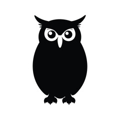 Fototapeta premium Black and white owl big eyes and sharp beak, silhouette vector illustration, owlsilhouette vector illustration
