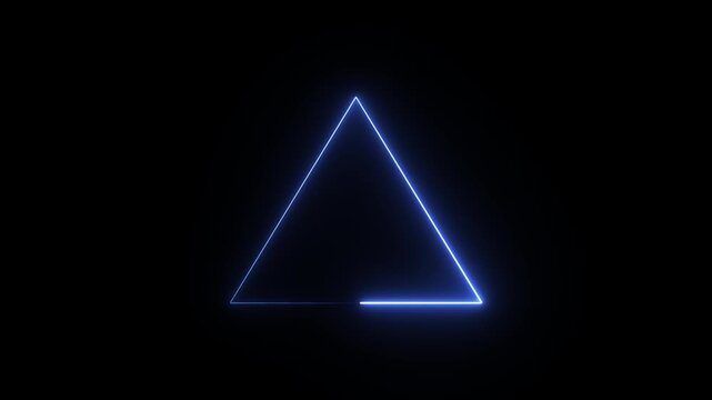 Neon blue light forming triangle shape on dark background, dynamic geometric line art animation with glowing effect, abstract digital rendering.