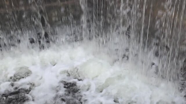 Locked-down video of the Grand Canal Lock, canal flowing closeup.