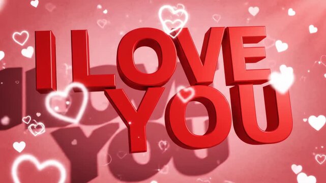 3D 'I Love You' text with romantic hearts on a pink background, symbolizing affection and Valentine's Day