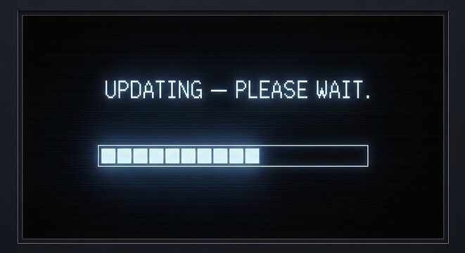Digital display shows "updating - please wait" with a blue progress bar.
