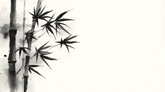 墨の濃淡で描かれた静かな竹林のイラスト