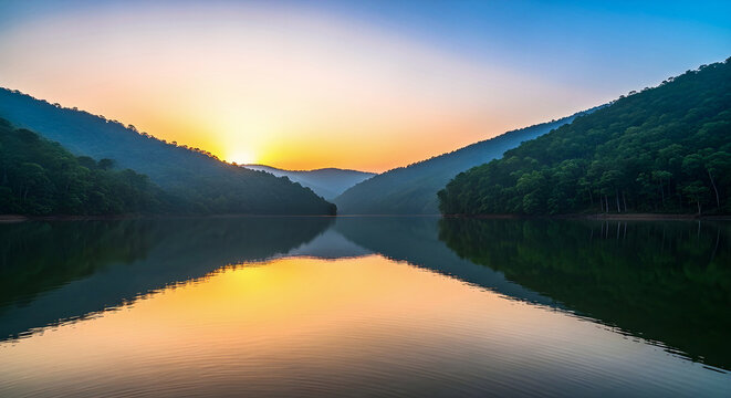 Golden Sunset Over Periyar Lake