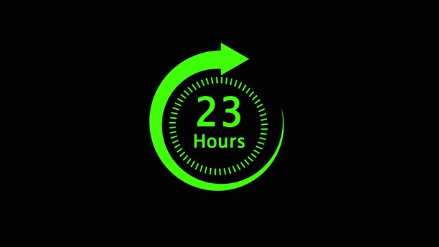 Green clock icon with twenty three hours text and circular arrow  time concept