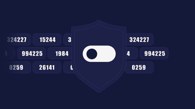 Data Privacy Protection Animation Dark UI Motion Graphics. Personal data flows across screen and privacy shield. Activates encryption and data masking. Loopable 2D GDPR compliance explainer video