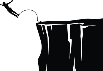 Bungee jumping silhouette from high cliff, extreme sports adventure, adrenaline rush, outdoor activity, risk taking concept, mountain jumping, and bravery. © Sobuz