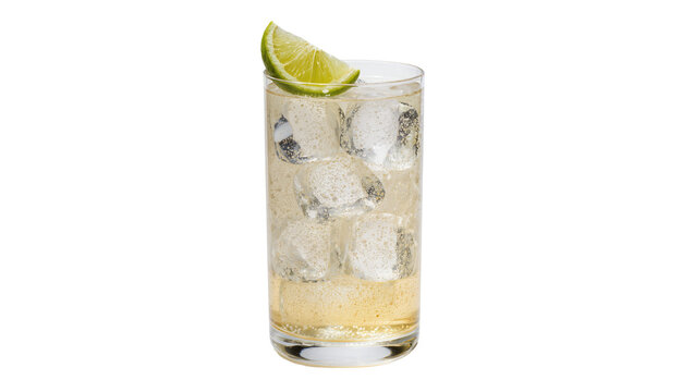 Refreshing sparkling drink with ice and a lime garnish in a tall highball glass