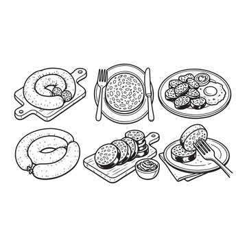Black Pudding  lineart Slices Cartoon Food Vector Illustration Traditional Black Pudding Sausage Cut Pieces Cartoon Food Vector Collection British Black Pudding 