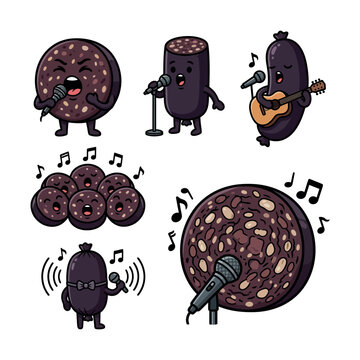 Black Pudding  Slices Cartoon Food Vector Illustration Traditional Black Pudding Sausage Cut Pieces Cartoon Food Vector Collection British Black Pudding 