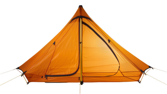 Bright orange lightweight single-pole tent for wilderness camping and outdoor adventures