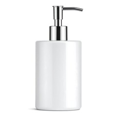 Obraz premium A white cylindrical soap dispenser with a silver pump