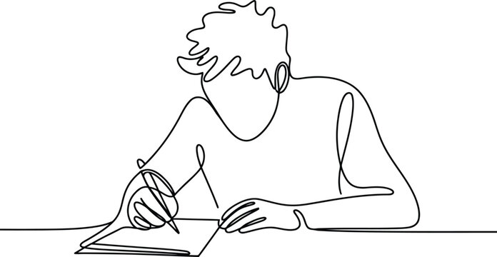 A concentrated individual pens important notes or homework assignments with precision on paper