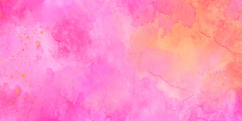Fototapeta premium Vibrant pink and orange watercolor background with texture and gold accents for design and artistic projects