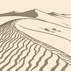 A desert landscape with sand dunes and wavy lines © Badsha