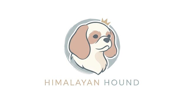 Pixel art portrait of a cavalier king charles spaniel with a crown accent on its head surrounded by a light blue and grey circle with the text Himalayan Hound below in gold sans-serif font