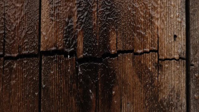 Cracked Wooden Door Soaked by Rain &ndash; Close-Up Storm Damage