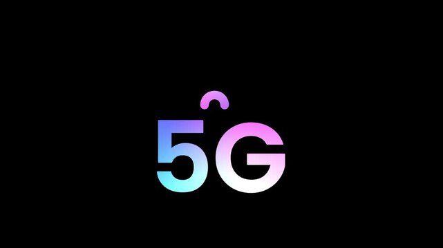 A glowing five G logo is positioned beneath two semi circular radio wave icons that signify the broadcasting of wireless signals through the local air