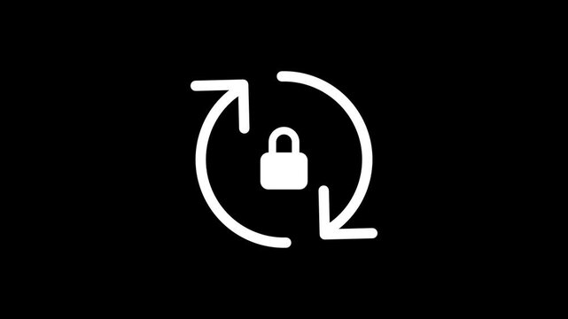 A white padlock icon is centered between two curved arrows that form a circular motion to indicate a secure and automated digital update process