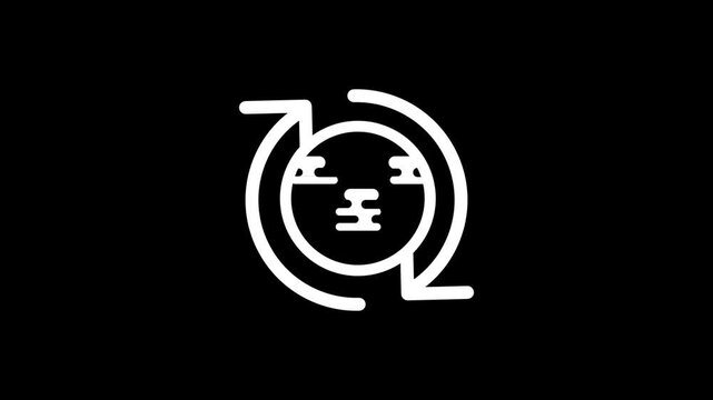 A circular icon containing network nodes is surrounded by two curved white arrows to symbolize the continuous flow of data across a global system