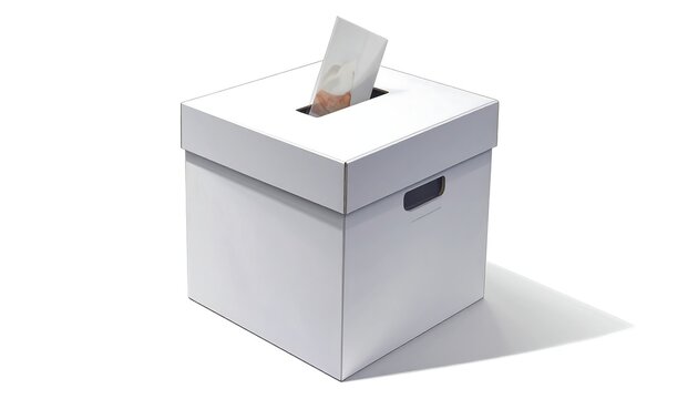 A white box with a slot on top and a small handle on the side