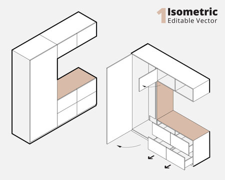 Isometric Cabinet & Furniture Editable Vector