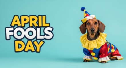 Obraz premium Funny Prank theme Cute Dachshund design Humorous Clown theme Playful Puppy design Festive Joke theme Silly april fools Wallpaper Background image