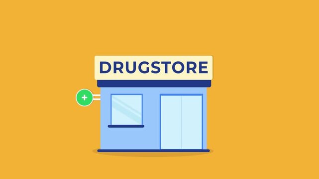 Drugstore with medical sign. Healthcare shop
