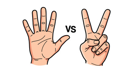 Fototapeta premium Informative illustration of two hands performing gestures for the numbers five and two with vs text in between them for comparison.