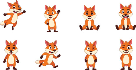 Obraz premium Set of cartoon fox characters in different poses and expressions