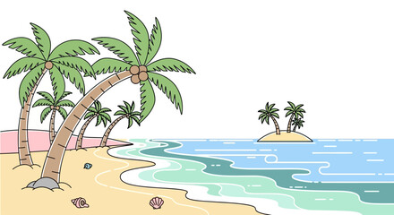 Obraz premium Palm trees on sandy beach shore.