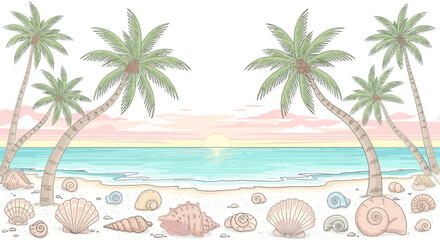 Seashells on sandy beach shore line. © Marta