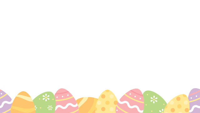 Cute pastel Easter eggs seamless border background. Flat design illustration.