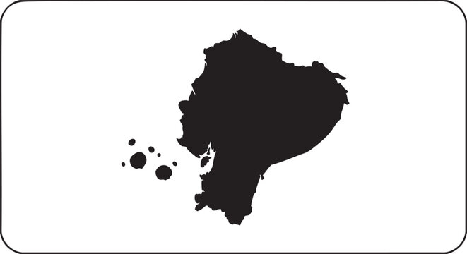 Black silhouette map of Ecuador with Galapagos Islands simple vector graphic for travel and geography concepts isolated on white