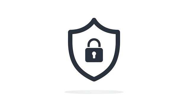 A shield icon with a padlock symbolizes security and protection on a white background