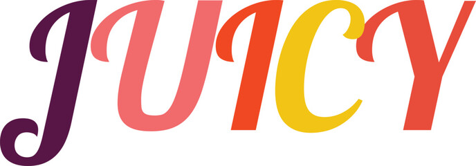 Obraz premium Juicy word lettering in bold colorful script for fresh fruit labels smoothie bars and healthy lifestyle marketing.