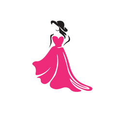 Elegant Woman Fashion Boutique Logo with Pink Dress Silhouette © Nawanjana