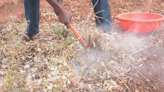 man digging in the garden Slow motion