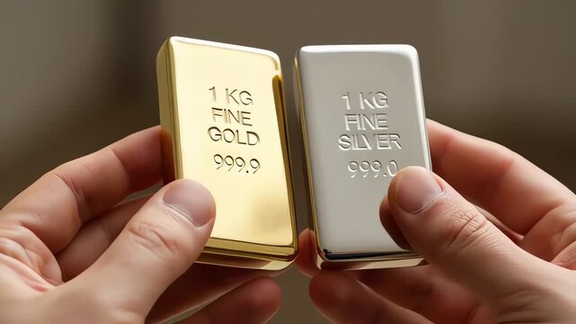 Person Holding One Kilogram Fine Gold and Silver Bullion Bars