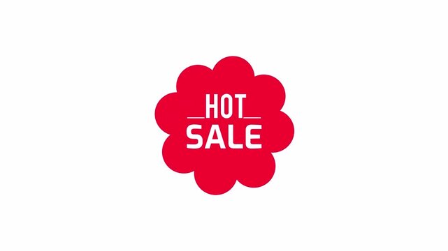 Animated hot sale sticker with red cloud shape floating on white background for retail promotion and marketing campaigns.