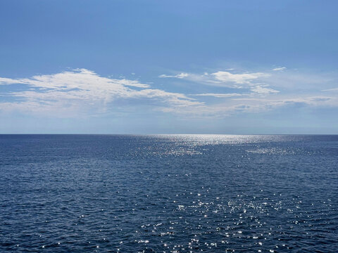 Open sea calm water and clear sky.