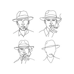Obraz premium Men in hats smoking cigarettes