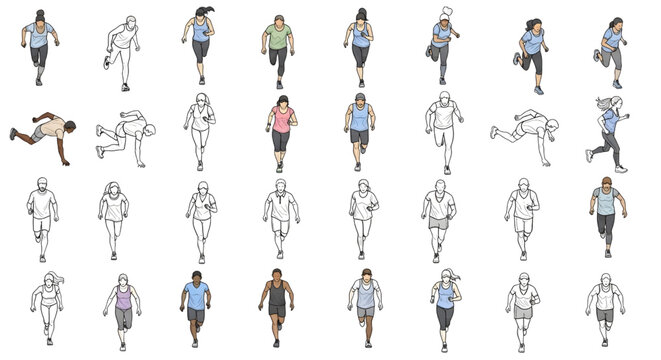 People Running color Top View CAD Vector Set &ndash; Men and Women Architecture Landscape Plan Symbols