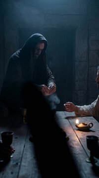 Judas Taking The Bread As Shadow Sweeps Over Him Vertical Video