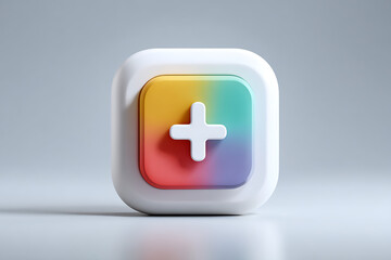Fototapeta premium A white cube with a colorful plus sign on a gray background