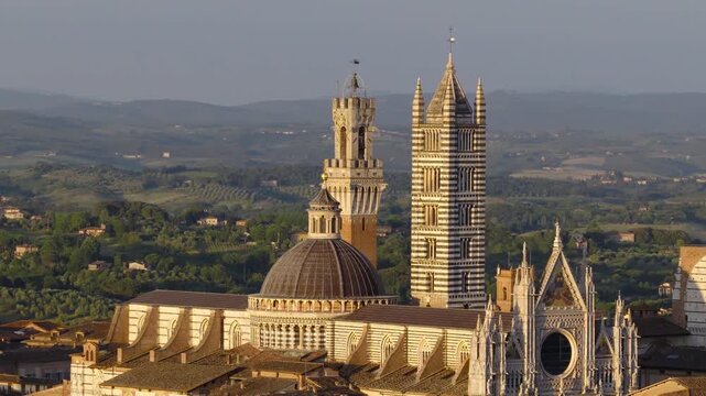 Siena Cathedral and Torre del Mangia at Golden Hour, Tuscany
