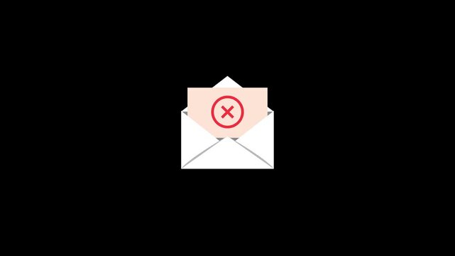 Animation Motion Email Error Icon With Rejected Message In Open Envelope On Black Background