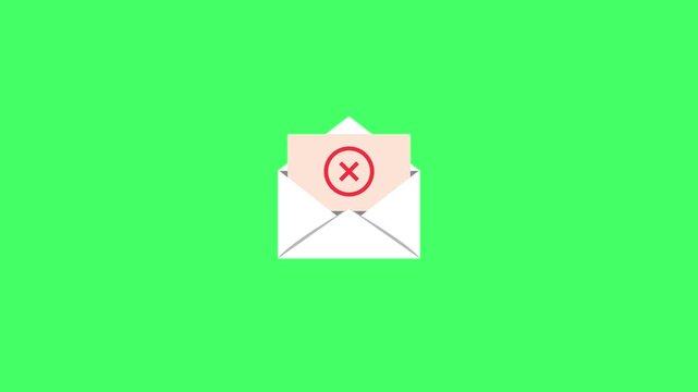 Animation Motion Email Error Icon With Rejected Message In Open Envelope On Green Background