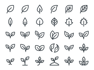 Fototapeta premium Collection of nature-inspired leaf icons representing growth, seasons, and organic elements, perfect for eco-friendly branding and design