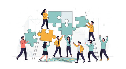 Teamwork and Collaboration - People Assembling Puzzle Pieces for a Unified Goal. © Cirayut