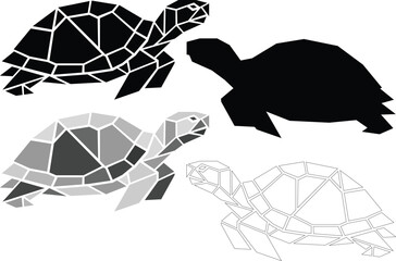 Geometric turtle vector illustration polygonal marine reptile silhouette minimalist low poly animal design black white grayscale line art modern ocean wildlife icon set © Farjana